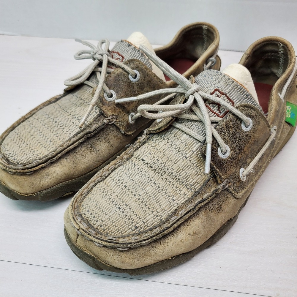 Ecco Leather & Fabric Boat Shoe 6M Youth Grey Comfort YDM0044‎ Fast Shipping